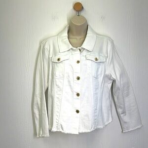 Hilfiger Jeans - White Fringe Gold Button Down Long Sleeve Jean Jacket Size LG